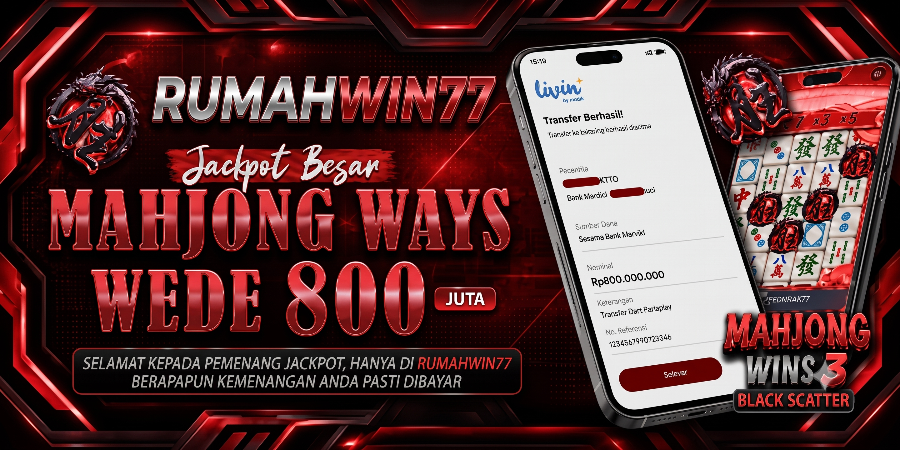 Bukti Nyata JP Meledak! WD 800 Juta Mahjong Ways Hanya di RUMAHWIN77