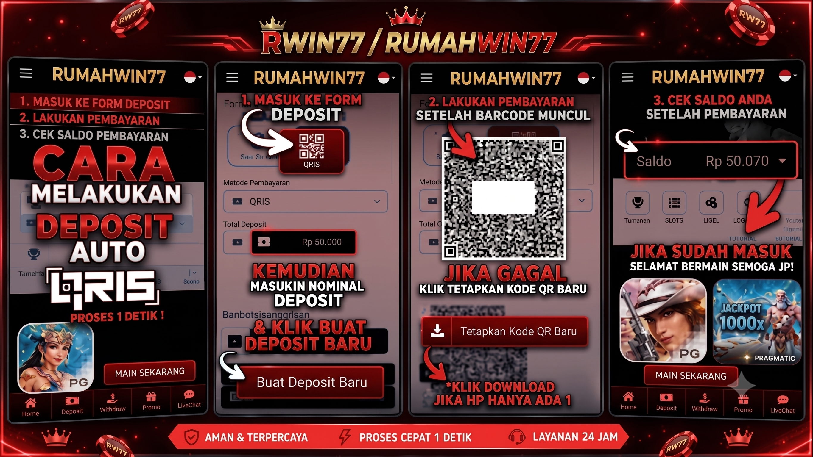 Cara Melakukan Deposit Auto QRIS di RUMAHWIN77– Proses Instan 1 Detik!